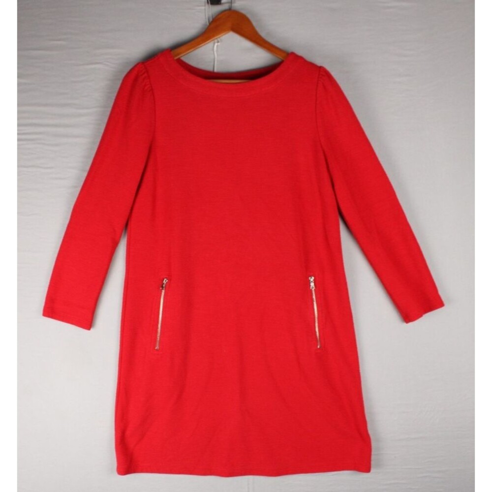 Gap Womens Red Dress Textured Knee Length Long Sleeve Zipper Pockets Heavy Small